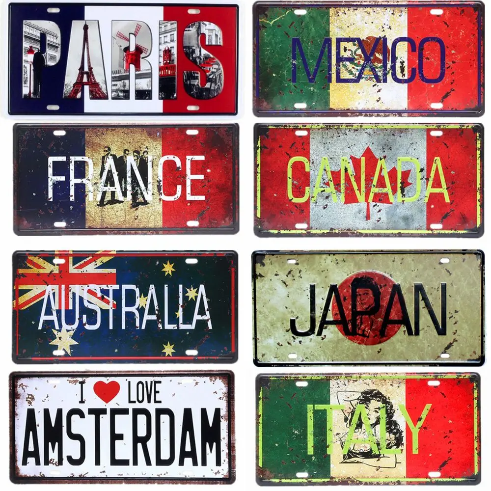 Vintage Car Plate Metal Sign 15x30cm for Garage Coffee Store Bar Home Decor A273