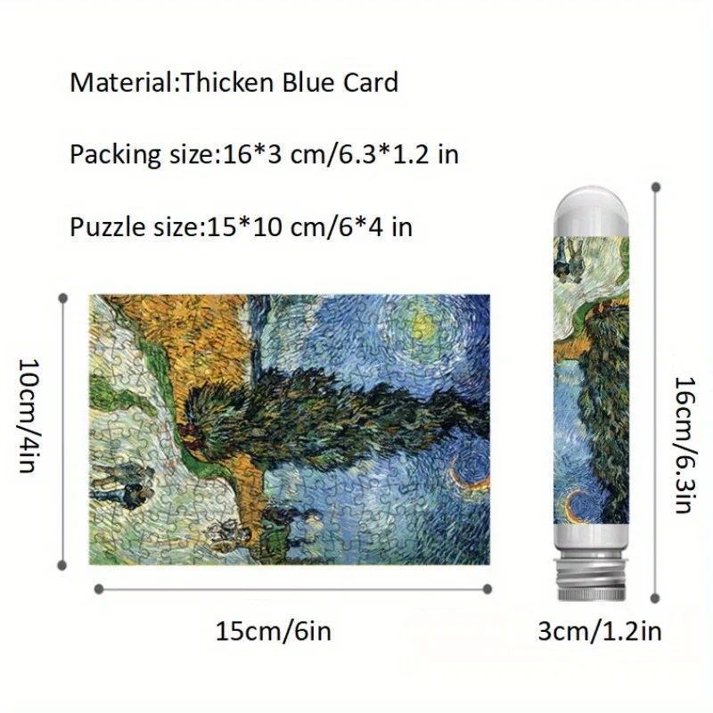 Mini Test Tube Puzzle para Decoração de Casa, Estrada com Cipreste e Estrela, Van Gogh, Pintura Famosa, Jogo Educativo, Presente Festival, 150PCs