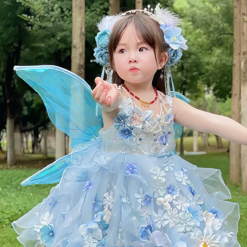 

2025 Flower Birthday Party Princess Dress Sleeveless Little Girls New Style Fashion Dresses SummerOne Year Old Children's