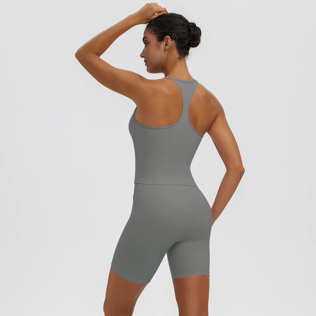 Rooftrellen 2-teiliges sexy einfarbiges Yoga-Set für Frauen, mit schönem Rücken und I-förmiger Weste, Fitness-Lauf-Yoga-Shorts-Set für Damen – Detail 32