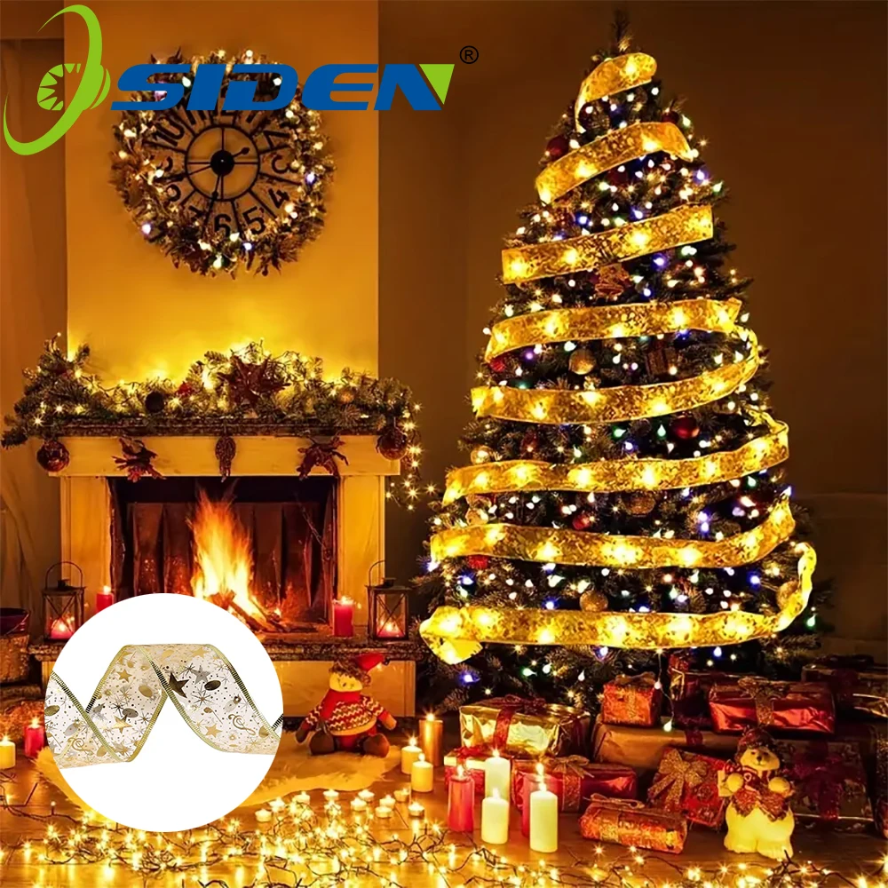 

Christmas Ribbon Fairy Light 1/5/10M LED Christmas Tree Decoration DIY Bows String Lights Home Decor Ornament Accessories