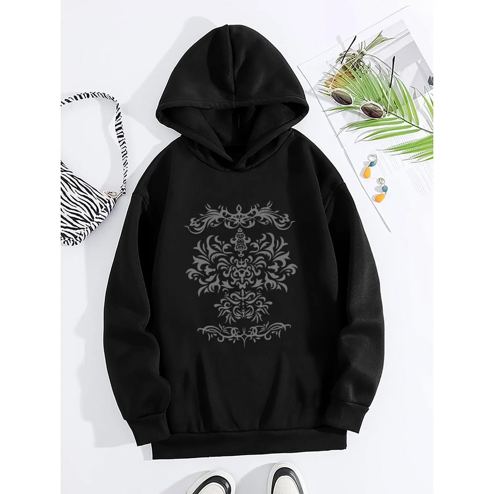 

Women's Sweater Hoodies Sweatshirts Velvet Winter Casual Spray-painted Print Colorful Long Sleeve Pullovers Autumn Woman Clothes