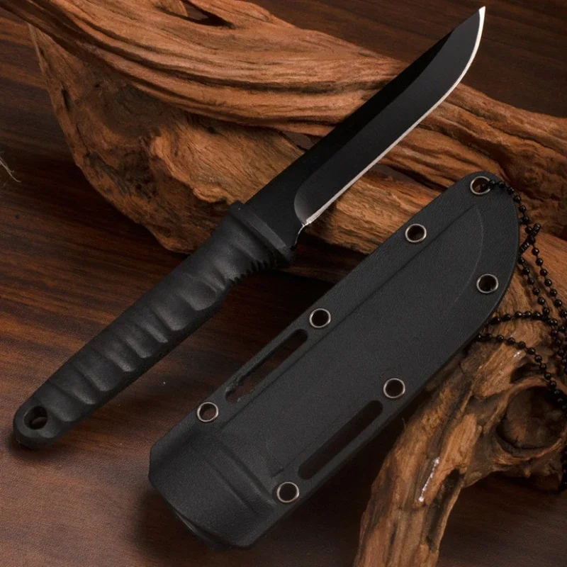 New Outdoor 9CR18 Steel Tactical Straight Knife,Camping Self-Defense Survival Necklace Knife, Multifunctional Portable EDC Knife