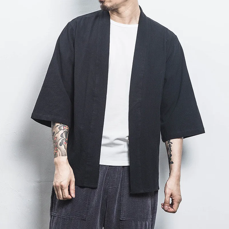 Summer  Linen Shirts Men Kimono Traditional Japanese Clothing Male Cardigan Noragi Jacket Yukata Coat for Men