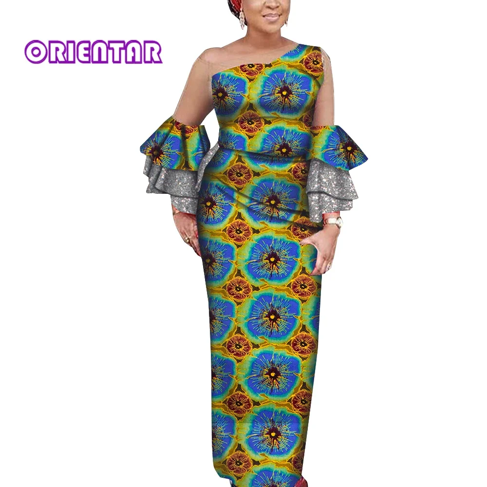 Dashiki African Dresses for Women Fashion Flare Sleeve Long Maxi Dress Wedding Party Elegant Ankara African Clothes WY785