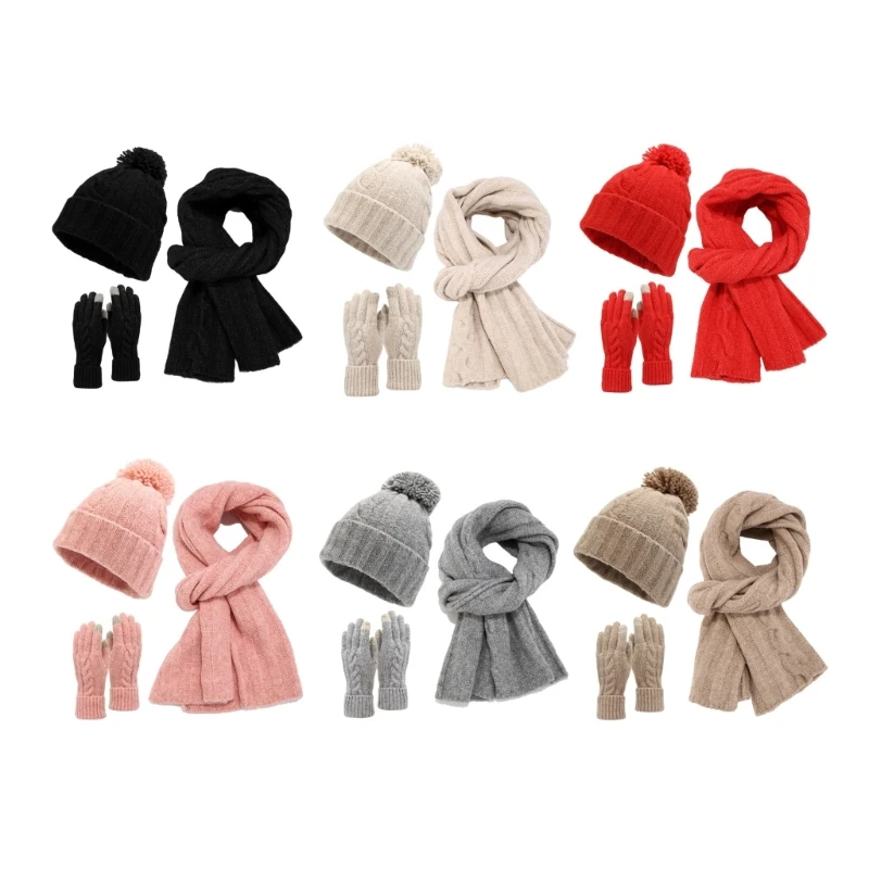 1SET Knitted Hat Head Wrap Scarf Gloves for Women Thicken Neck Warmer Outdoor Wear Thicken for Winter Sports Cycling Skiing