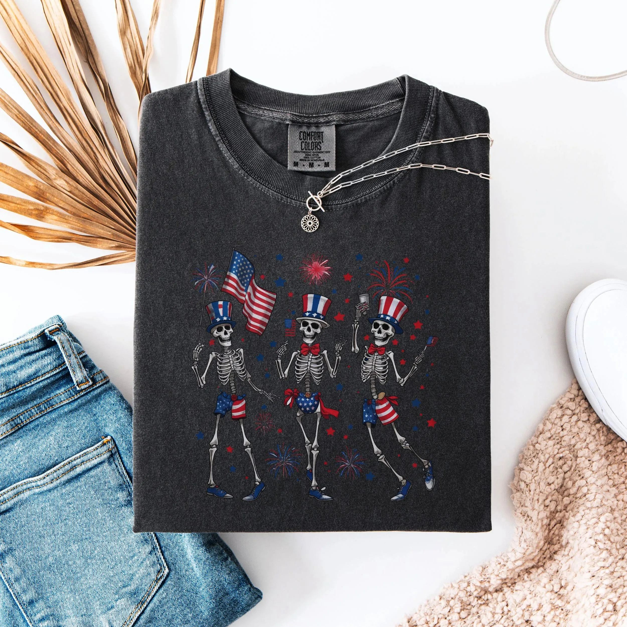 

4th of July Party Shirt - 4th of July Skeleton Shirt - Dancing Skeleton Shirt - USA Festival Shirt - Funny American Shirt
