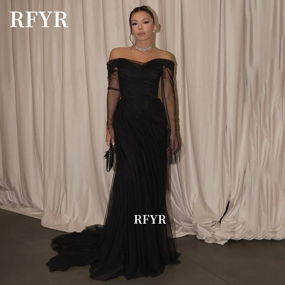 

RFYR черное платье для выпускного вечера с открытыми плечами вечернее платье с длинными рукавами вечернее платье знаменитости для принцессы халат платья фиеста по индивидуальному заказу