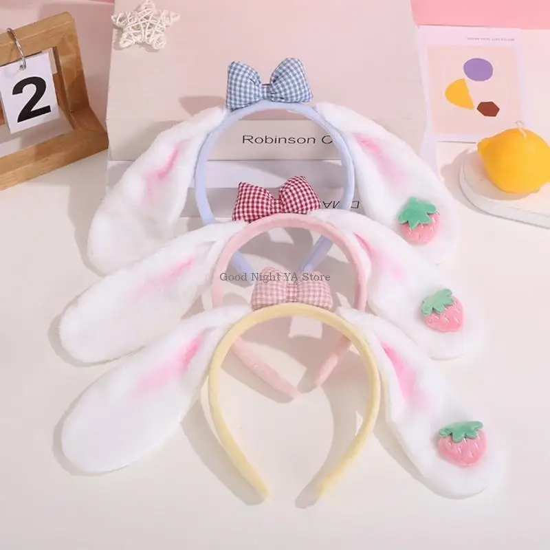 Băng đô hình thỏ đáng yêu có trang trí Strawberrie & Bowknot cho bé gái Cosplay