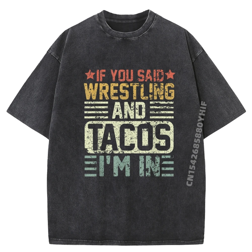 

Printed Vintage Funny Wrestling And Tacos Short Sleeve Printed Tops Graphic Classic Comfortable Washed Shirt Mens T Shirts