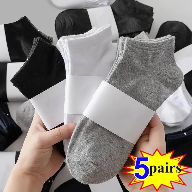 1-5pairs Men\'s Socks Low Cut Breathable Business Boat Sock Summer Solid Color Comfortable Ankle Casual Cotton White Black Socks