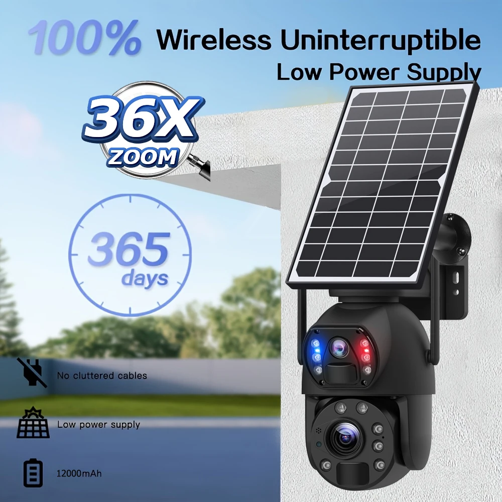 

SHIWOJIA 12MP Solar-Powered 3G/4G LTE Cellular Security Camer 36X Zoom DualLens Recording Outdoor Waterproof Metal CCTV 12000mA