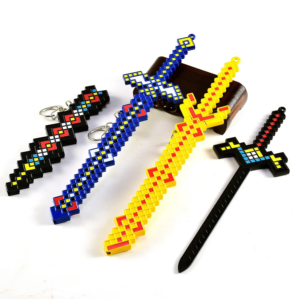 22 cm Open-World-Spiel Peripherie Zinklegierung Diamant Schwert Schlüsselanhänger Spitzhacke Weiche Pixel Cosplay Requisiten Kinder Kampfspielzeug Junge Geschenk