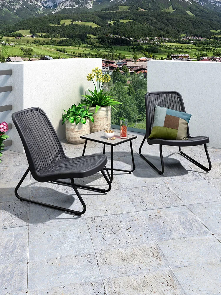 Balcony rattan chair casual modern wrought iron small apartment drinking tea table and chair combination three-piece set