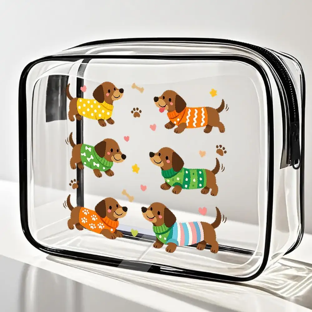 

Ladies' Small Handbag Dachshund Dogs Clear PVC Zipper Makeup Bag Kawaii Colorful Sweater Print With Paw Heart Accents Portable