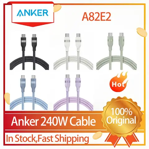 Cable Original Anker USB-C a USB-C (3 pies y 6 pies 240 W trenzado reciclado) Cargador tipo C de carga rápida para iPhone Serie 16