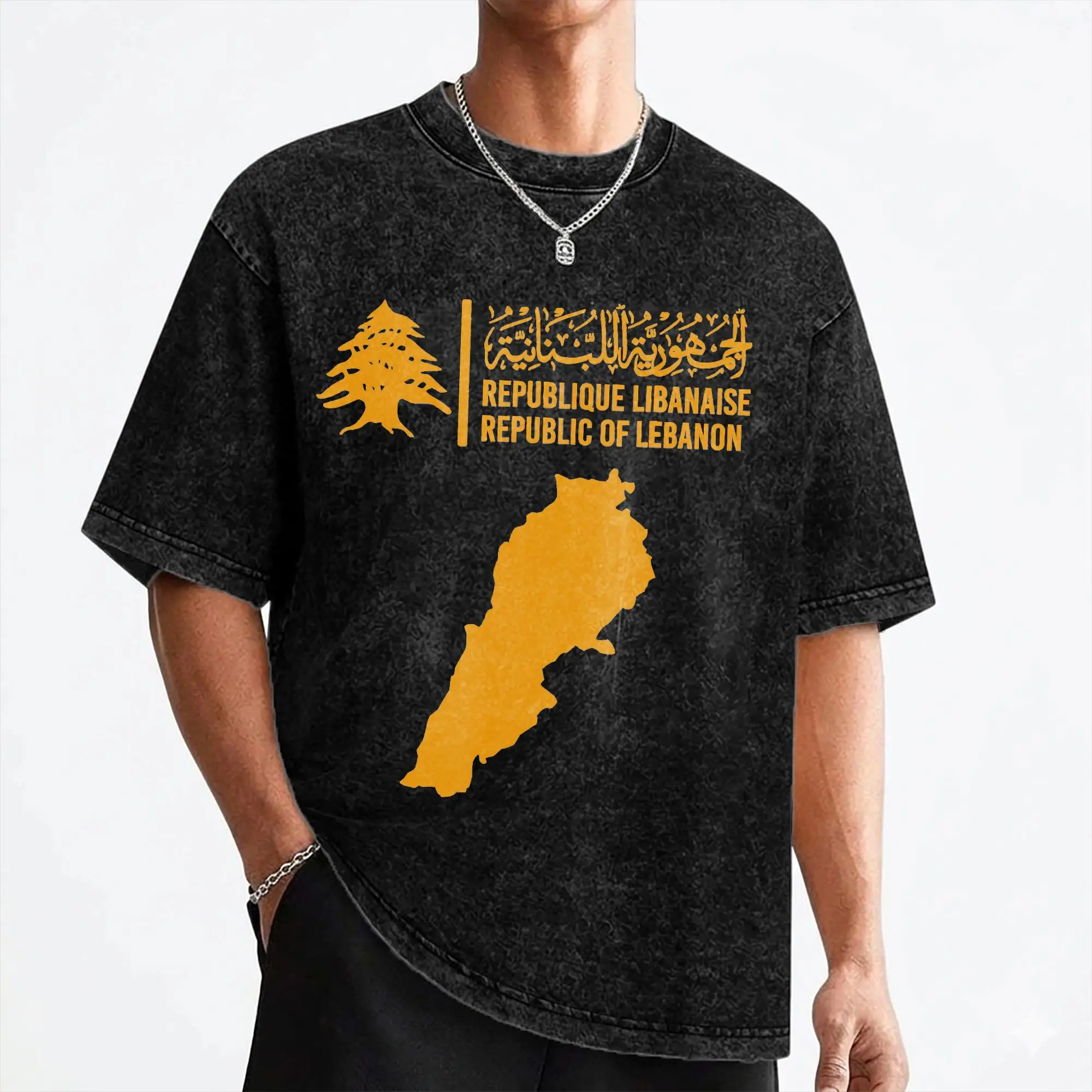 Lebanon Flag Map Beirut Cedar Tree Lebanese T Shirt Washed Short Sleeve T-Shirt for Men Women Streetwear Summer Tee Shirt