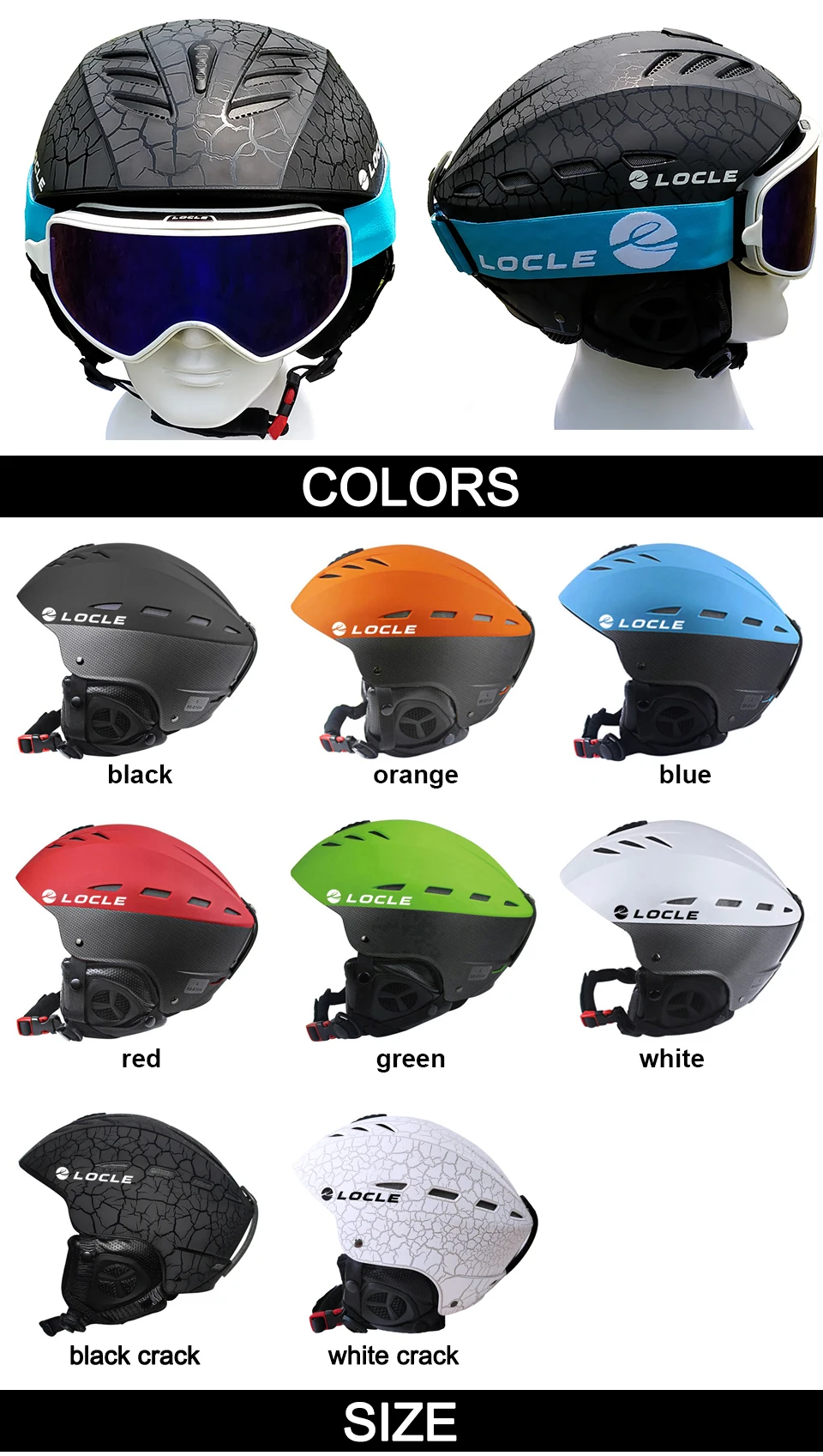 LOCLE Professioneller Skihelm für Herren und Damen, Kinder, Skihelm, Schnee, Skaten, Snowboard, Schneemobil, Skateboard, Größe 52–61 cm – Detail 3