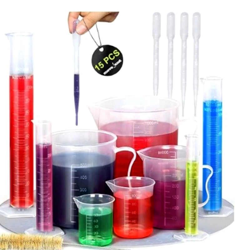 11Pcs Graduated Cylinders, Beakers and Pipettes Set For School Science Labs, Cylinders, Beakers Pipettes Set With Brush