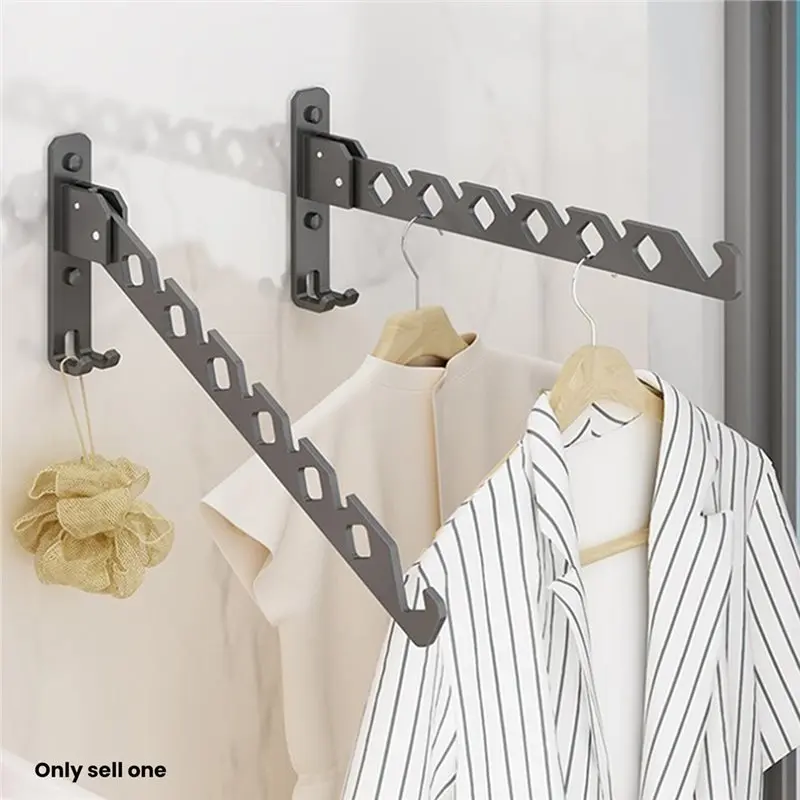 A36T-Space Saving Foldable Clothes Drying Rack 180° Adjustable Wall Mounted Aluminum Alloy Hanger Clothes Stand