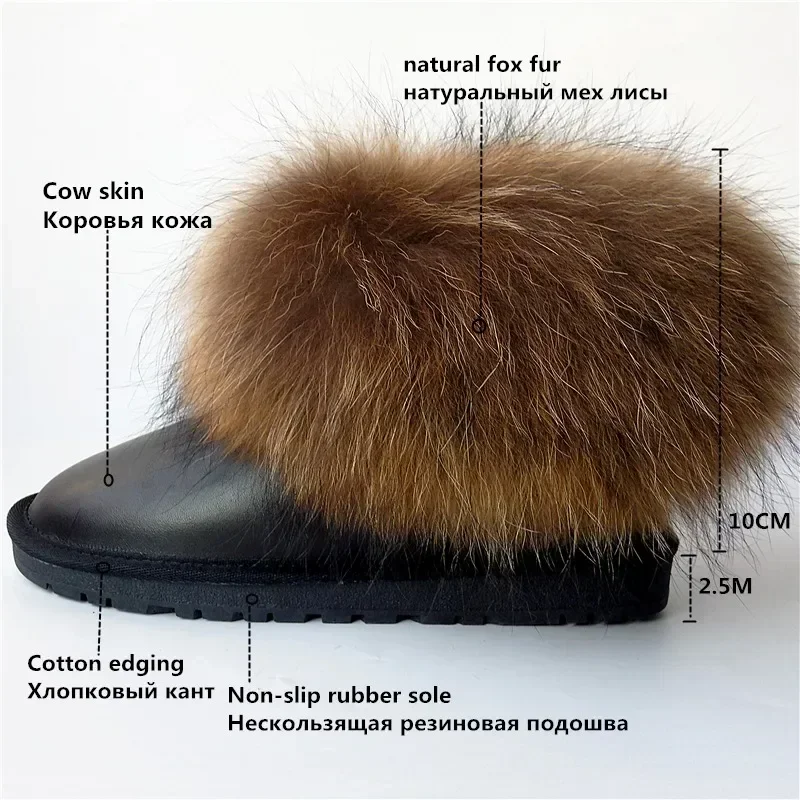 Careaymade-Luxury Winter Snow Boots Women Natural Real Fox Fur Boots Waterproof Genuine Suede Leather Boots Flat Short Boots 12