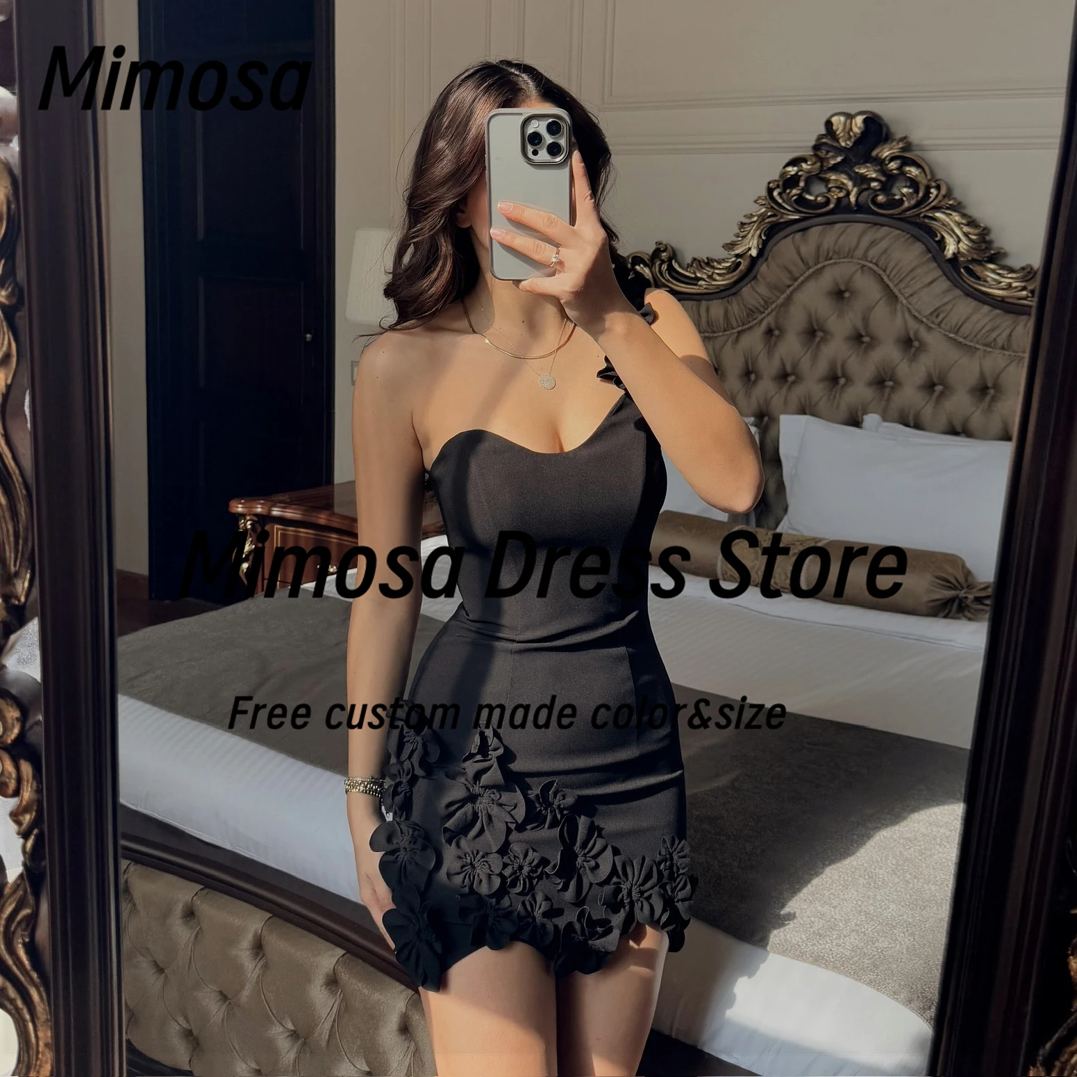 

Mimosa 2025 Short Prom Dresses One Shoulder Flowers Mini Robe Des Cocktail Dress Sexy Back Special Party Gowns Customized