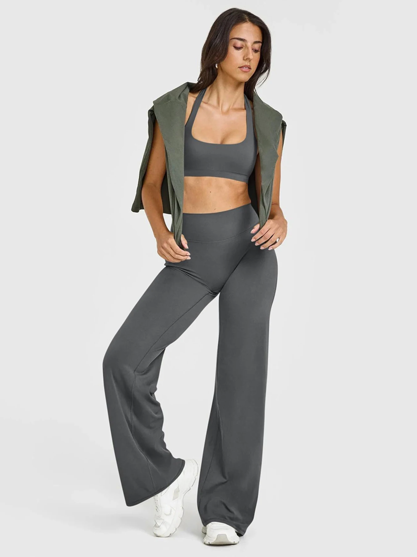 Women's High-Waist Flared Yoga Pants, Straight-Leg, No Visible Panty Line, Loose Fit for Outdoor Sports & Daily Wear