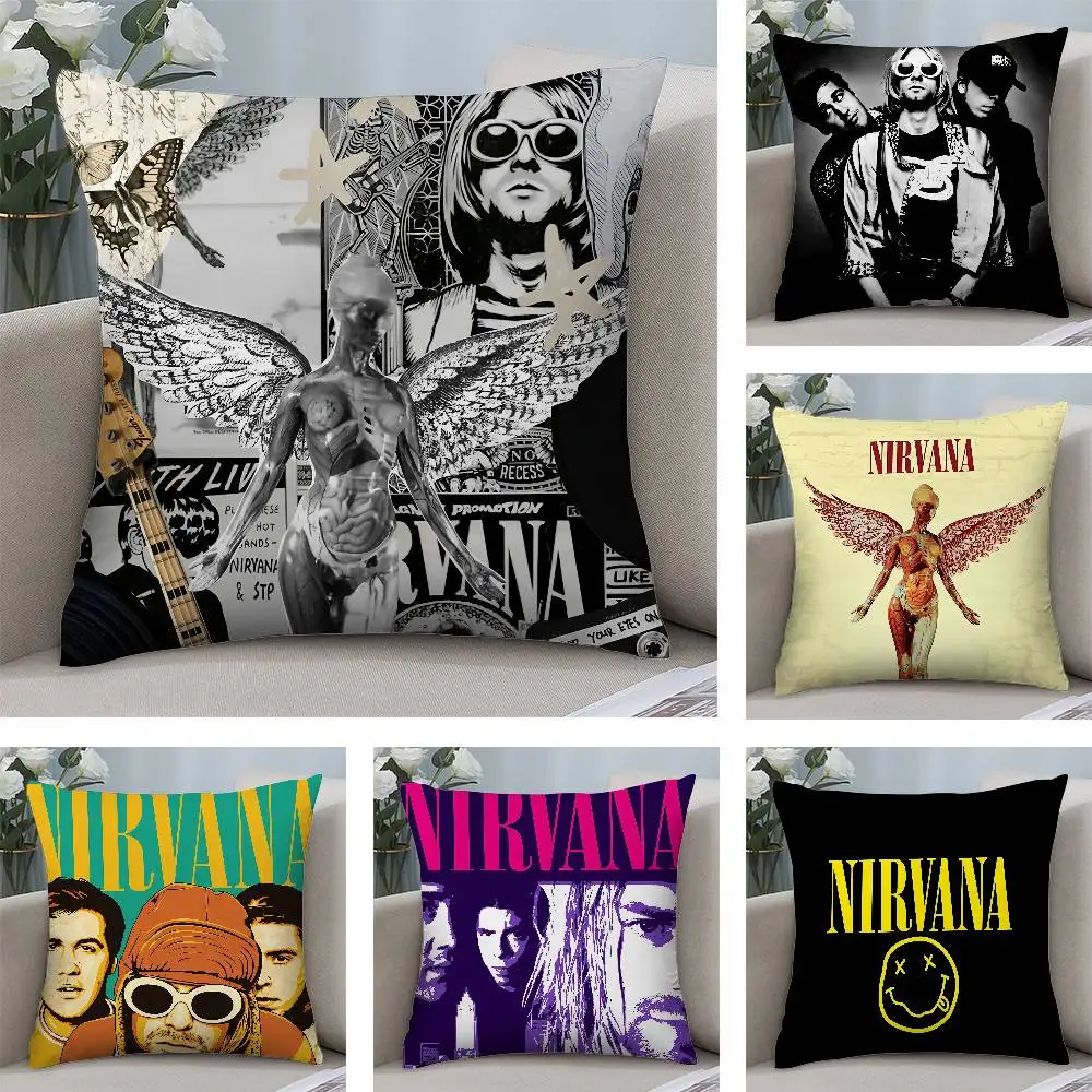 Classic Band N-Nirvana Pillow Case Square Double‑Sided Print Cushion Case For Sofa Home Bedchamber Decor Gift