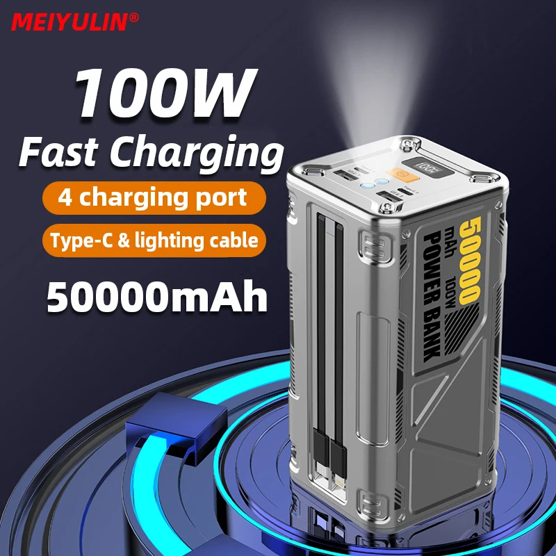 PD100W Fast Charging Power Bank 50000mAh USB C Large Capacity External Spare Battery Charger For IPhone 15 Xiaomi Samsung Laptop