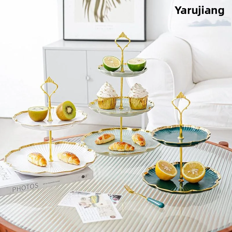 

European Style Multi-layer Ceramic Fruit Tray Candy Tray Tea Table Decoration Living Room Cake Stand Dessert Table Decoration