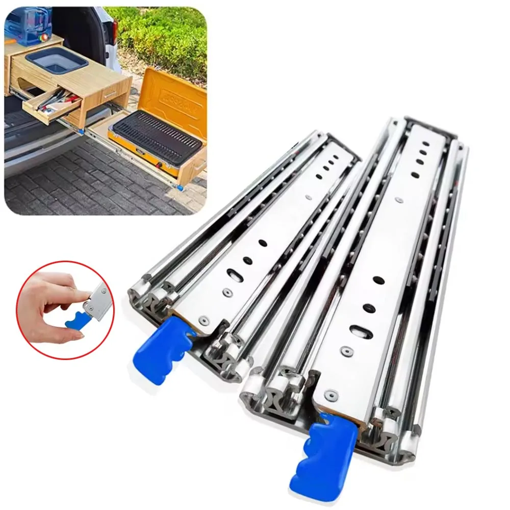 

New With Lock 500LBS Heavy Duty Drawer Slides Sliding Drawer Rail Ball Bearing Full Extension Heavy Loading 3-Fold Guide Rail