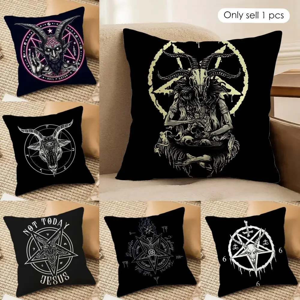 Devil Goat S-Satan Skeleton Cushion Cover Silky Short Plush Invisible Zipper Dustproof Sofa Pillow Case For Home Decor