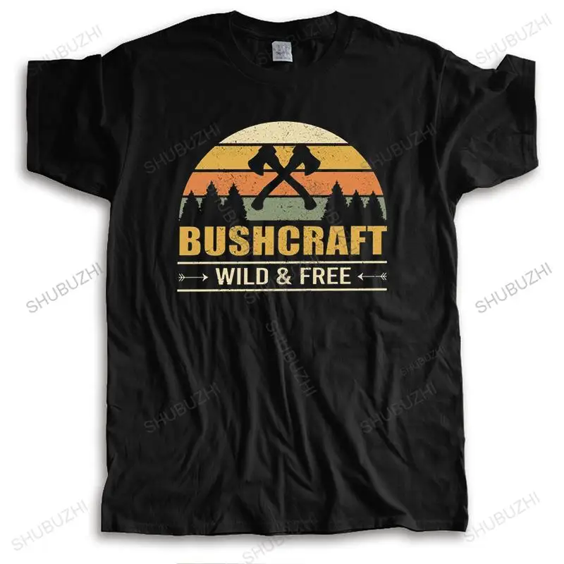 Bushcraft Wild And Free T Shirt for Men Pure Cotton T-shirt O-neck Short Sleeved Outdoor Survival hiking camping bushcrafter Tee