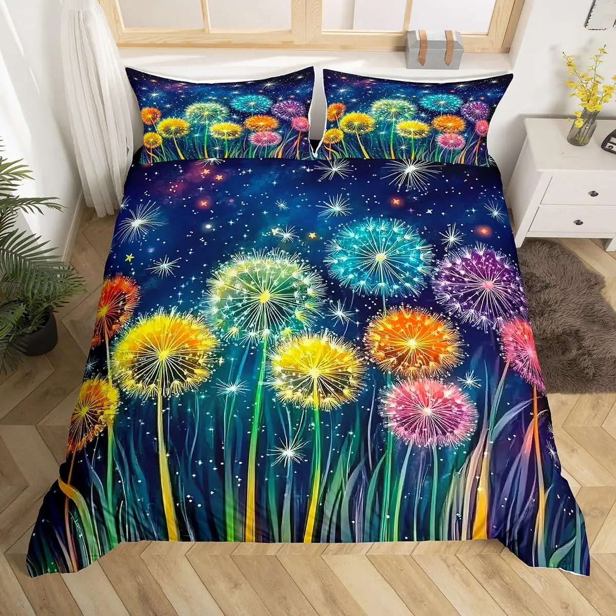 Dandelion Bedding Set Country Rustic Style Twin Queen Duvet Cover Romance Theme Flying Floral Comforter Cover Farmhouse Decor