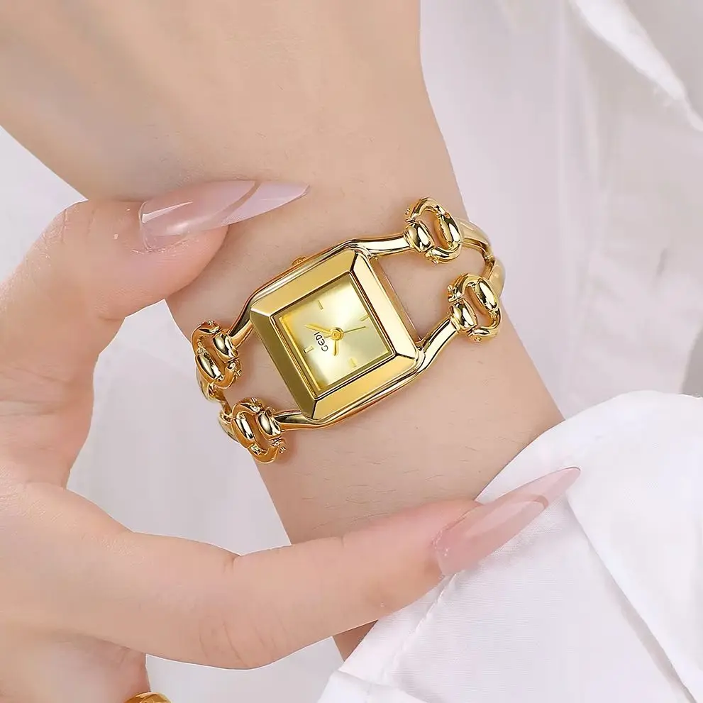 NEW Luxury Design Women's Watch Square Dial Skeleton Bracelet Quartz Ladies' Timepiece Stylish Office Wear Companion