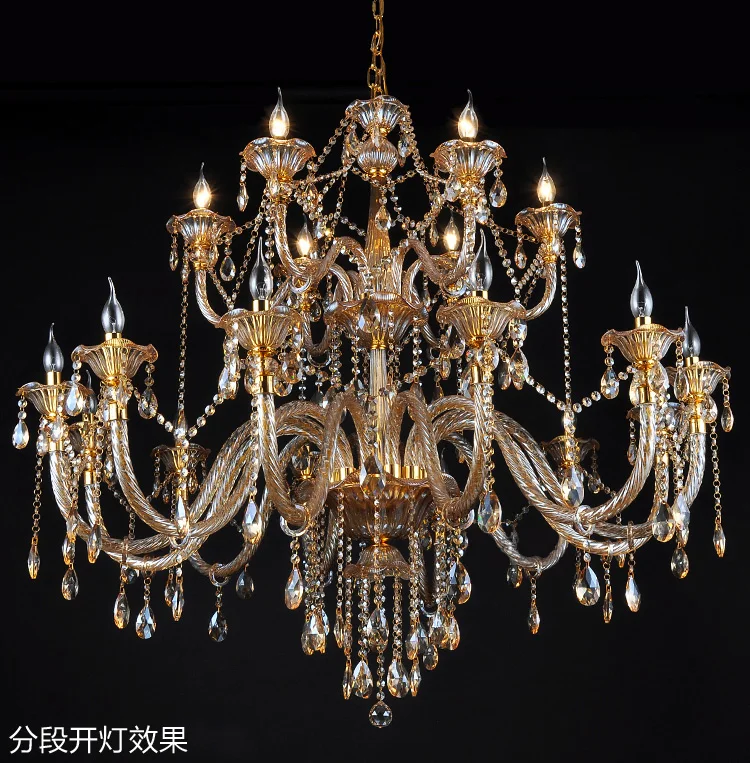 Luxury Gold Lustres 100% K9 Crystal Chandelier Modern Home Lighting Decoration Lamp Living Room Indoor Light