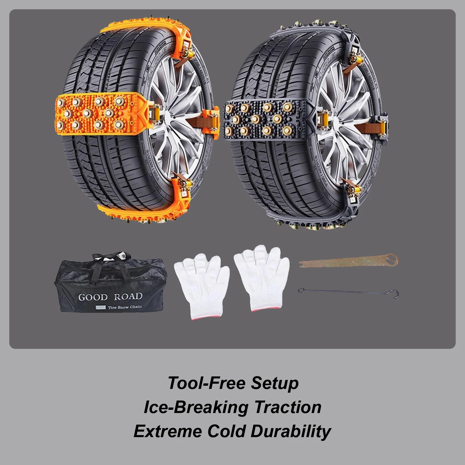 

8pcs/set TPU Anti Slip Chain 5-Second Install Traction Straps Reusable Fit 165-265mm Wheel Anti-Slip Car Tire Chains For Safe