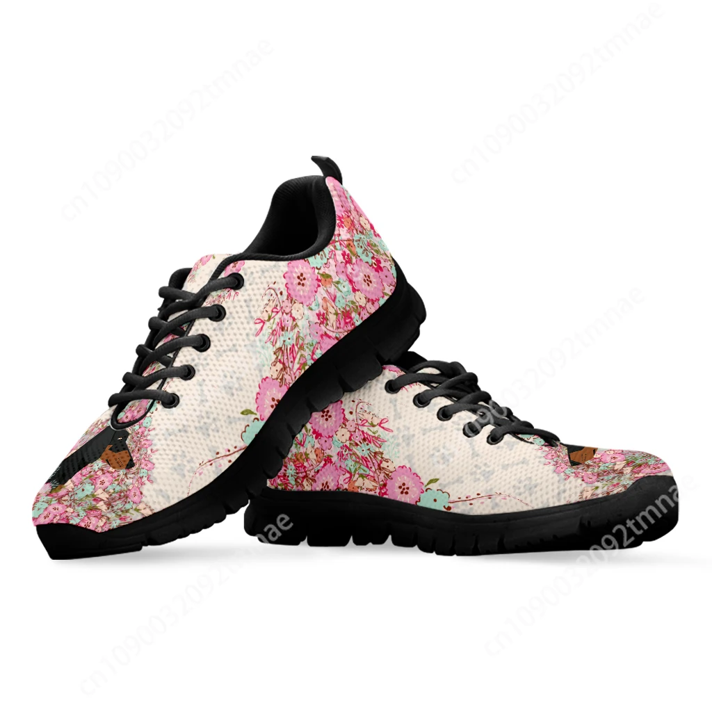 Custom Dachshund Hibiscus Design Brand Sneakers Floral Print Summer Sport Shoes White Lace Up Flats Gift Zapatos Mujer