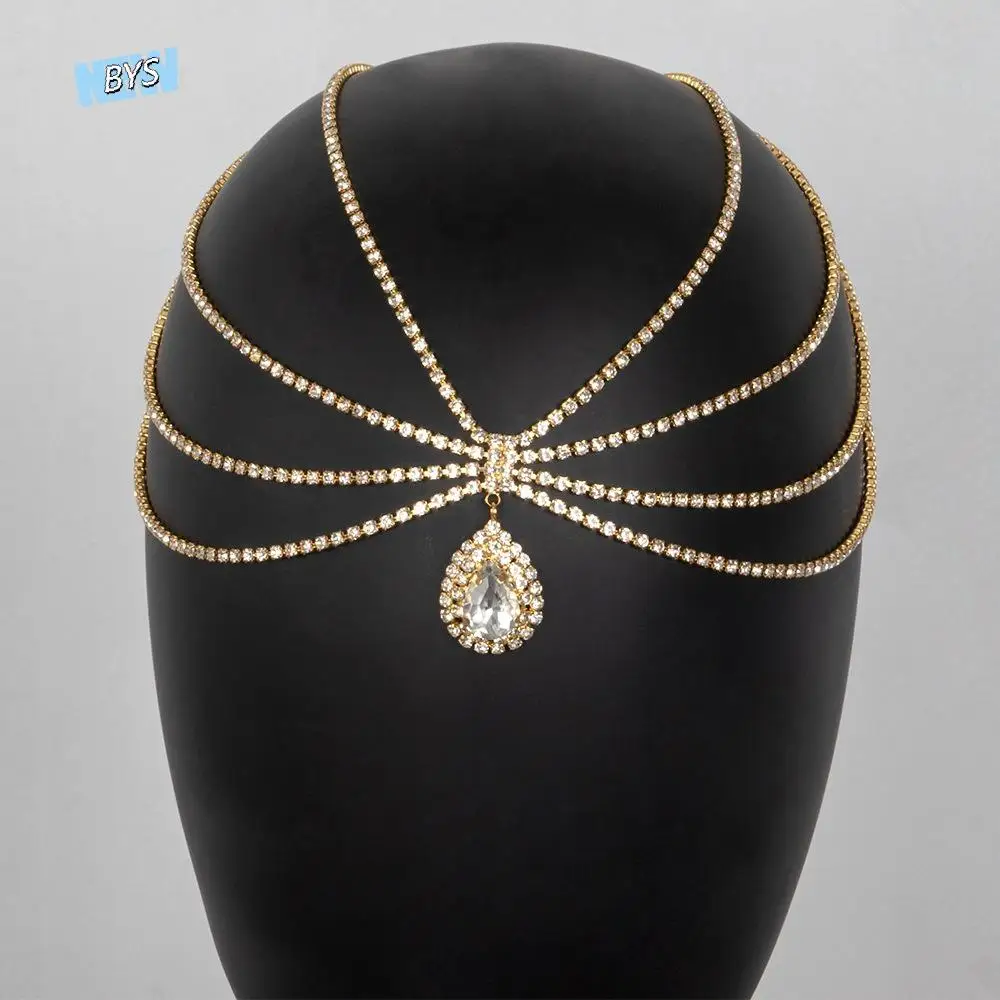 Fashion Water Drop Rhinestone Head Chain Headwear Eyebrow Pendant Forehead Chain Bohemian Headdress Boho Headband Women