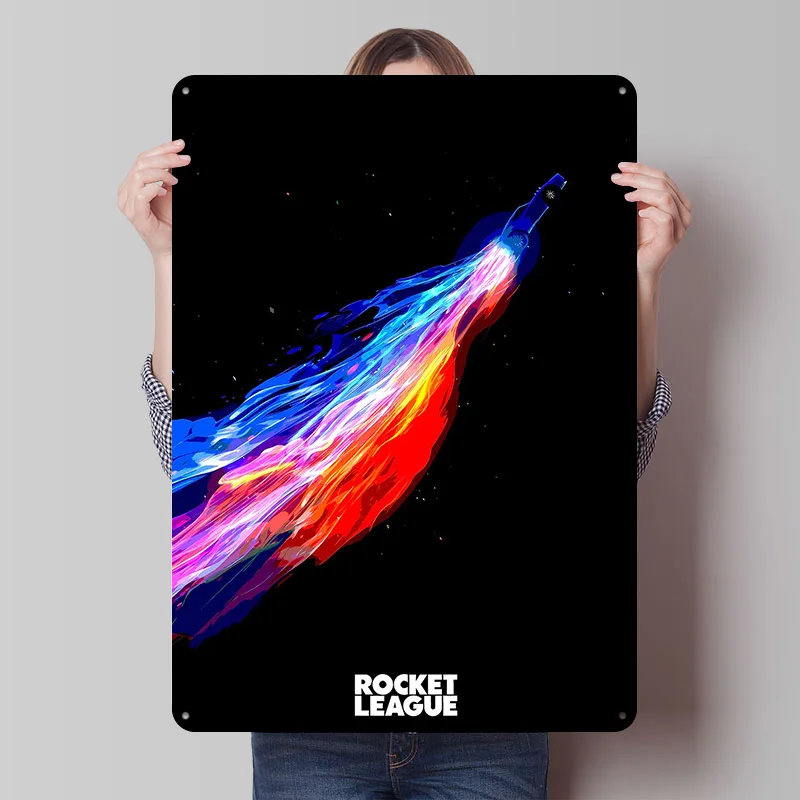 Rocket League Colorful Digital Art Tin Plaque Poster Customized Wall Art Retro Vintage Metal Signs for Room Bathroom Decor House