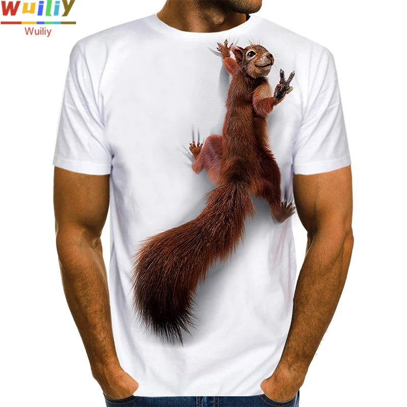 3D printed shirt, men's squirrel animal pattern T-shirt, cute pattern shirt, men/women's cute and fun pet T-shirt