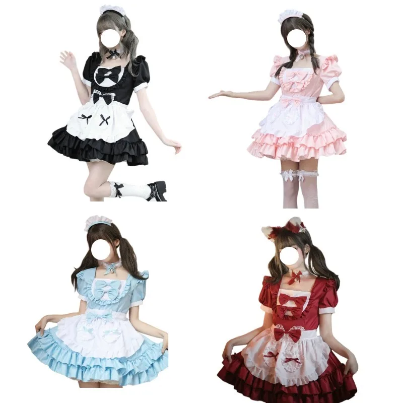 

Anime Kawaii Lolita Maid Cosplay Japanese Blue Pink Red Black Sweet Dress Unifrom Halloween Party Role Play Clothing Women