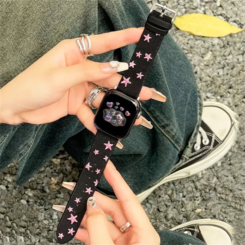 

Y2K Star Cowboy Strap For Apple Watch Band Ultra2 49 45 44mm 41 42 Correa Retro Men Women Band For Watch Series 9 8 7 SE 6 5 4 3