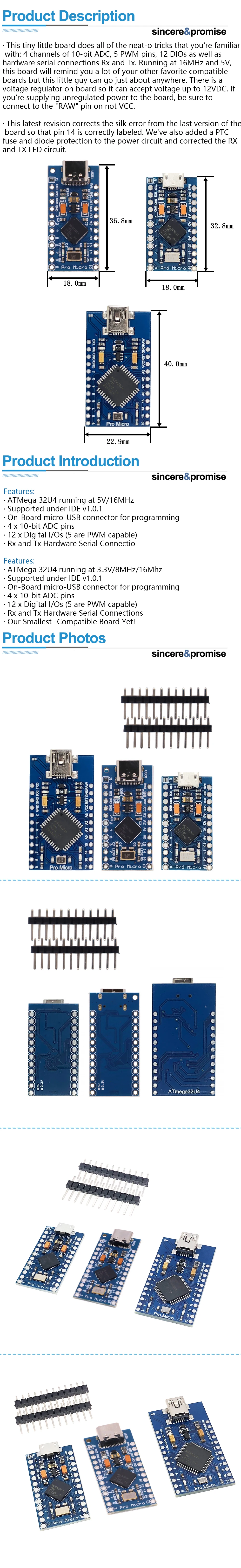 Typ-C Mini USB Pro Micro für Arduino Atmega32u4 5V/16MHz 3,3 V/8MHz Modul mit 2 Reihen Pin Header Leonardo USB-Schnitts telle karte – Detail 2