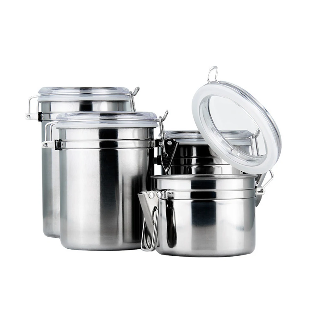 

Premium Stainless Steel Food Storage Sealed Cans 5 Inches Coffee Beans Container Tea Leaf Jar Kitchen Pantry Tool Grain for Home