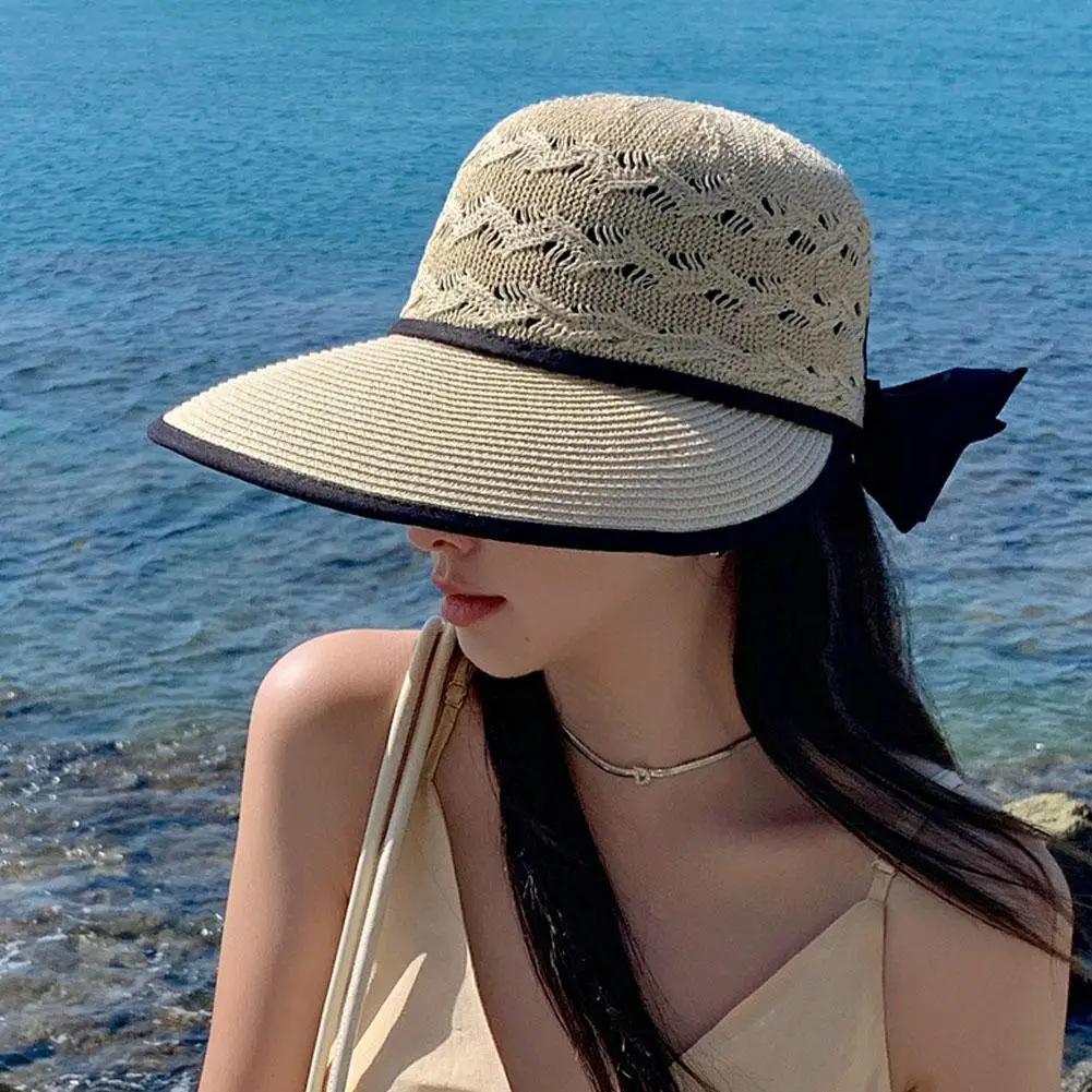 Wide Brim Butterfly Bow Women Straw Hat Summer Sun Hats Outdoor Sun Protection Women Hats Soild Color Ladies Panama Caps