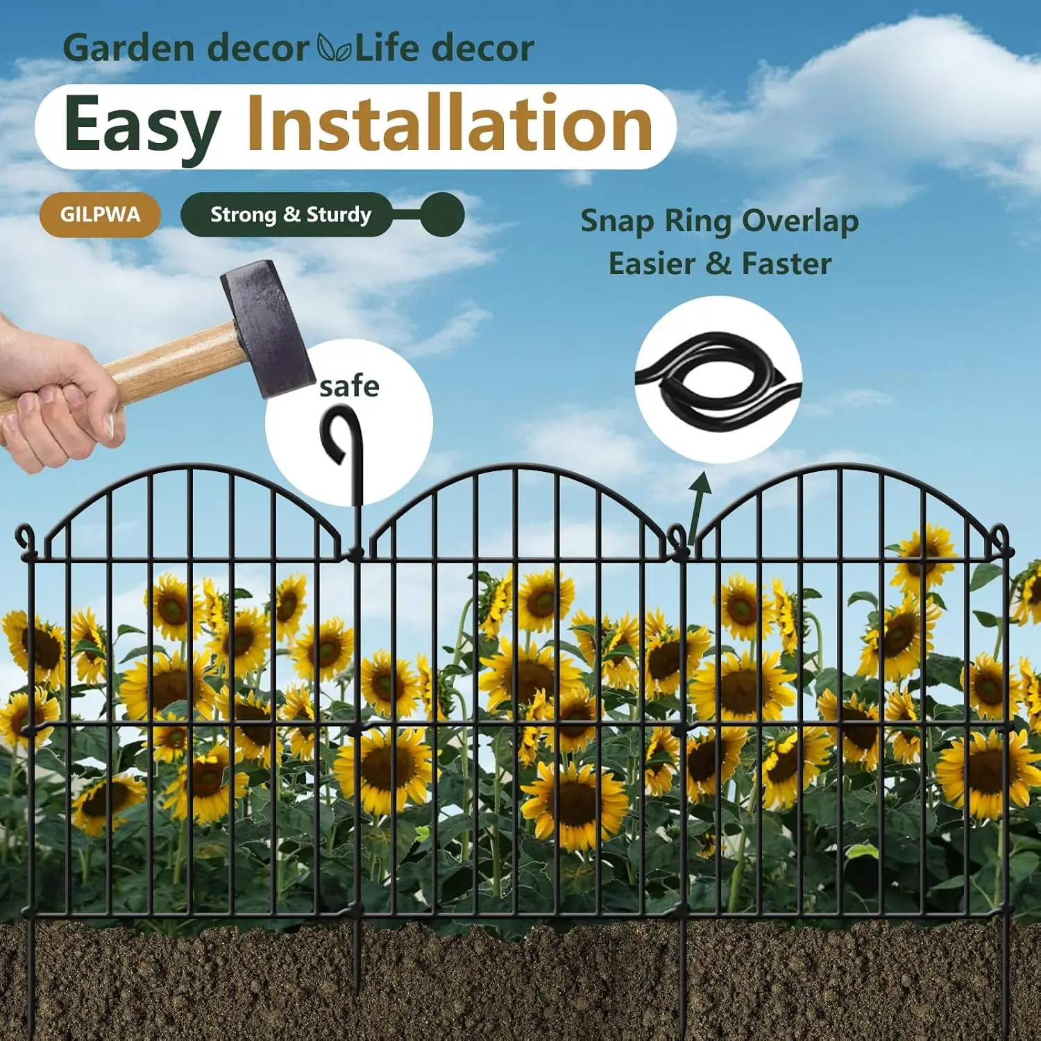 Recinzione da giardino in metallo antiruggine a 32 pannelli, barriera per animali da 34 piedi x 17 pollici per cani conigli, bordo decorativo per patio