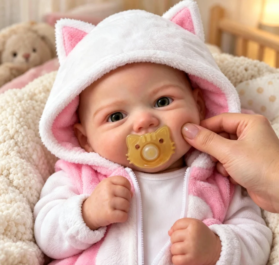 New 16inch Vivienne Ultra Soft Platinum Silicone Super Soft Elastic Stretchable Baby Mouth Can Open With Pacifier