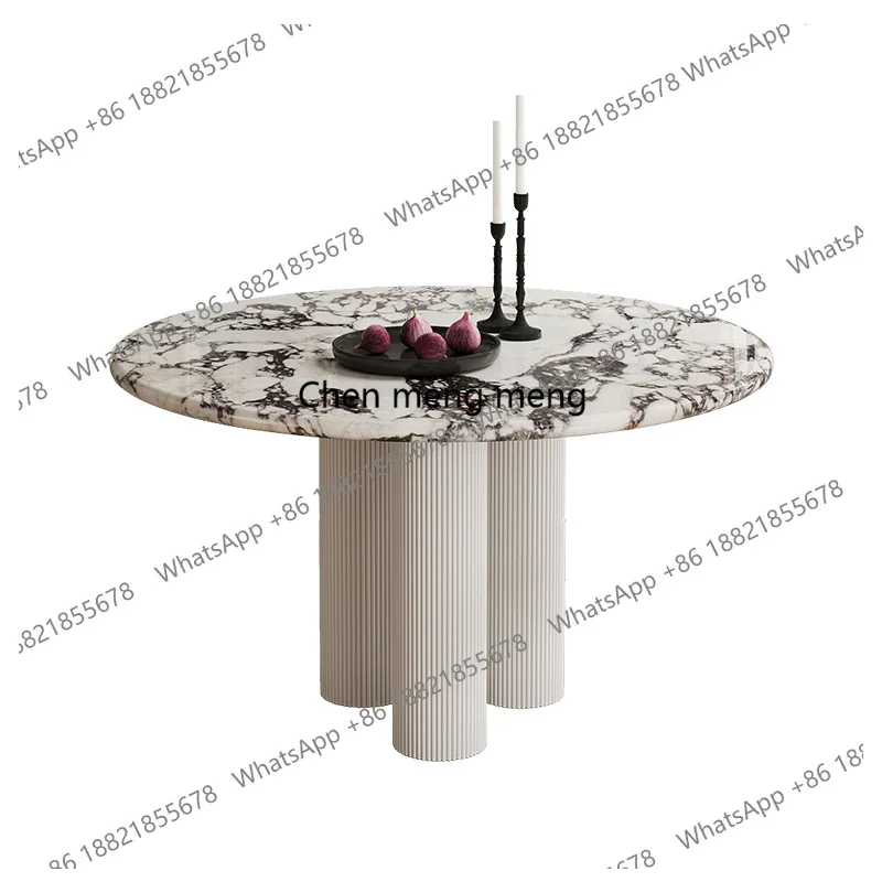 L07 Upscale Round Marble Table Set - French Round Marble Table with Cream Chairs,Inspired Modern Aesthetic for Modern Apart