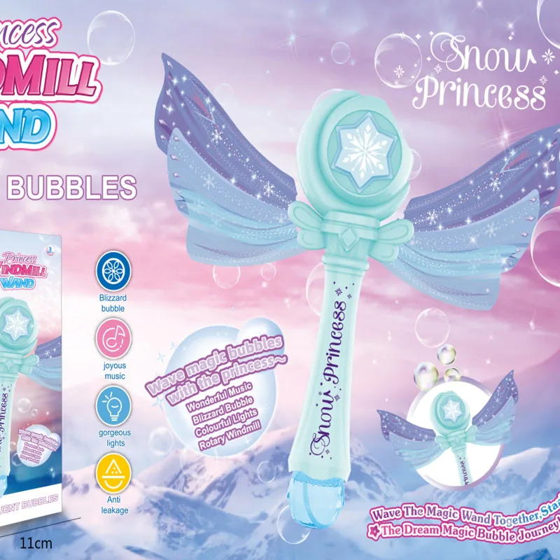 Varita de burbujas Snow Princess con luces LED y música, 2 modos, a prueba de fugas, perfecta para fiestas infantiles, diversión al aire libre y regalos